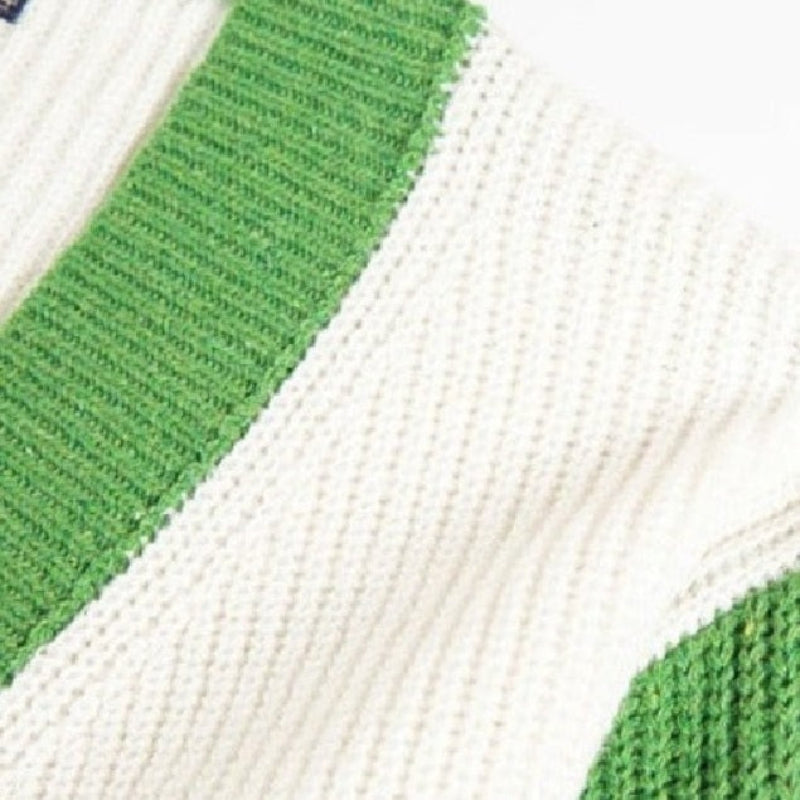Close-up of green and white striped fabric texture
