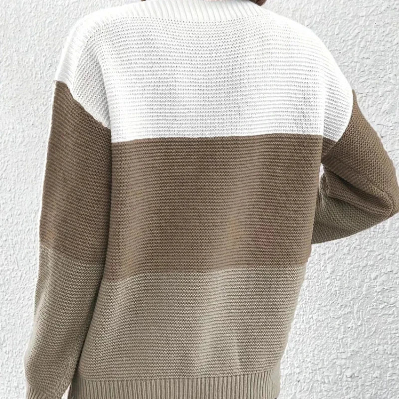 Elevated Everyday Style: Women's Three-Color Patchwork Sweater