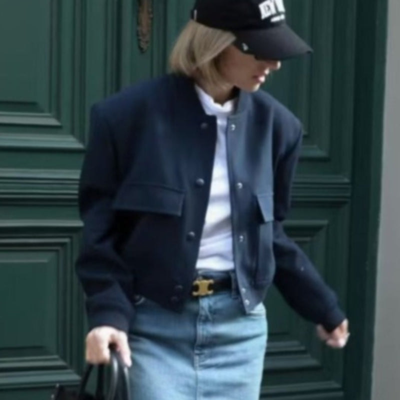 O-Neck Solid Color Casual Jacket With Pockets For Women