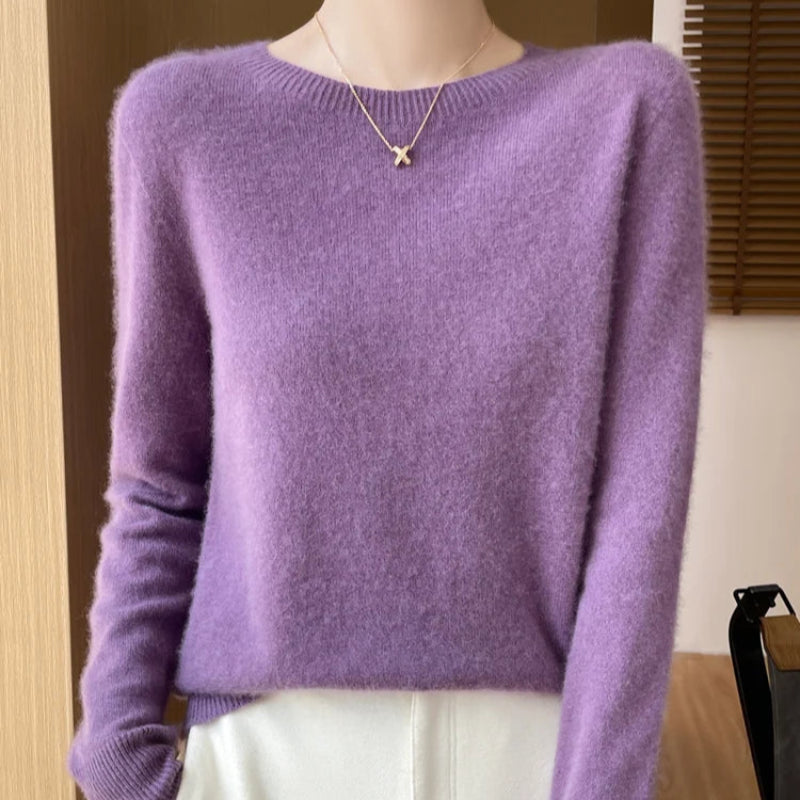 Luxurious Merino Wool Sweater For Women: O-Neck & Long Sleeve