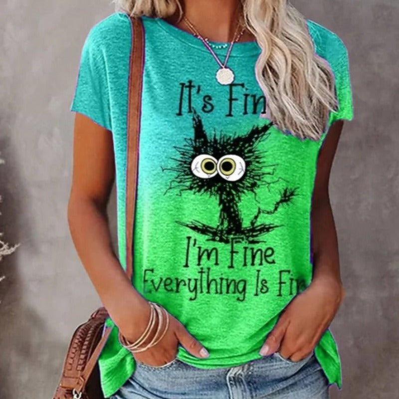 Meow-ve Over Basic: Eye-Catching Cat Graphic Women's Tee