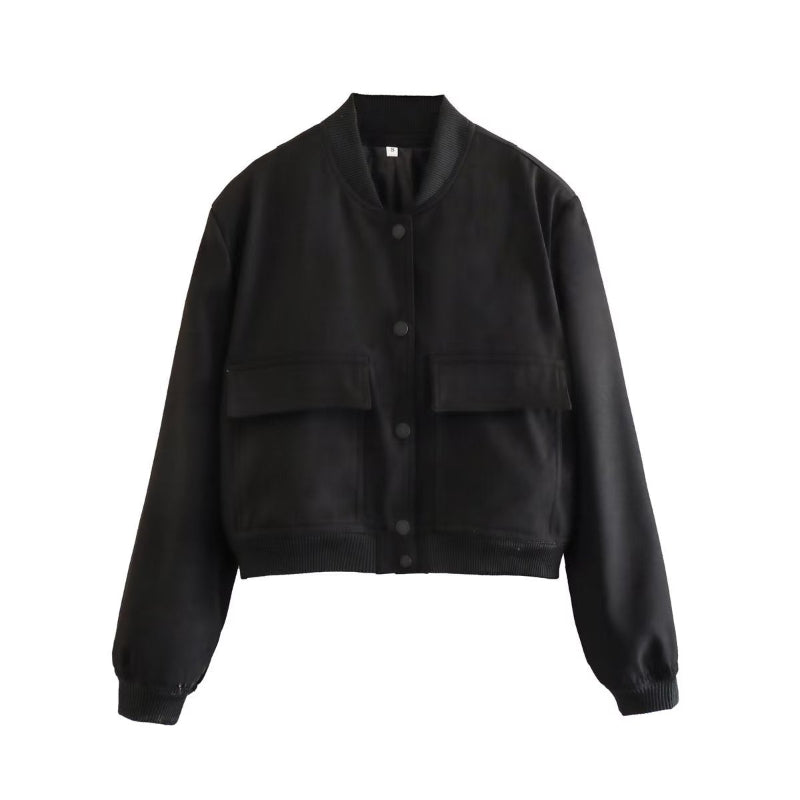 O-Neck Solid Color Casual Jacket With Pockets For Women