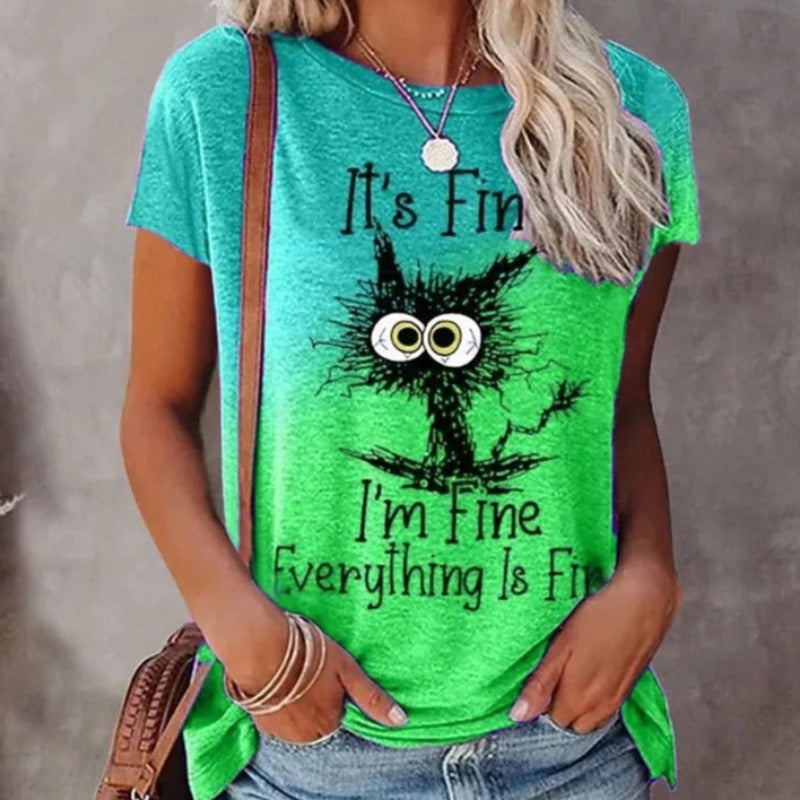 Meow-ve Over Basic: Eye-Catching Cat Graphic Women's Tee