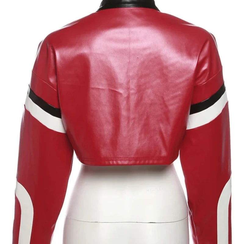 Edgy Attitude: Women's Faux Leather, Number Print Crop Jacket