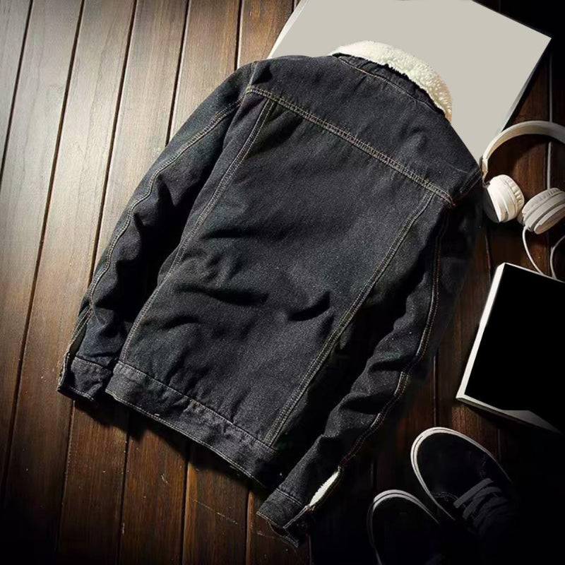 Winter Ready: Thicken Men's Denim Jacket With Lamb Cashmere Lining