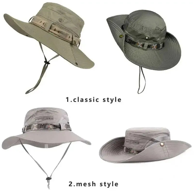 Four different styles of hats on a white background