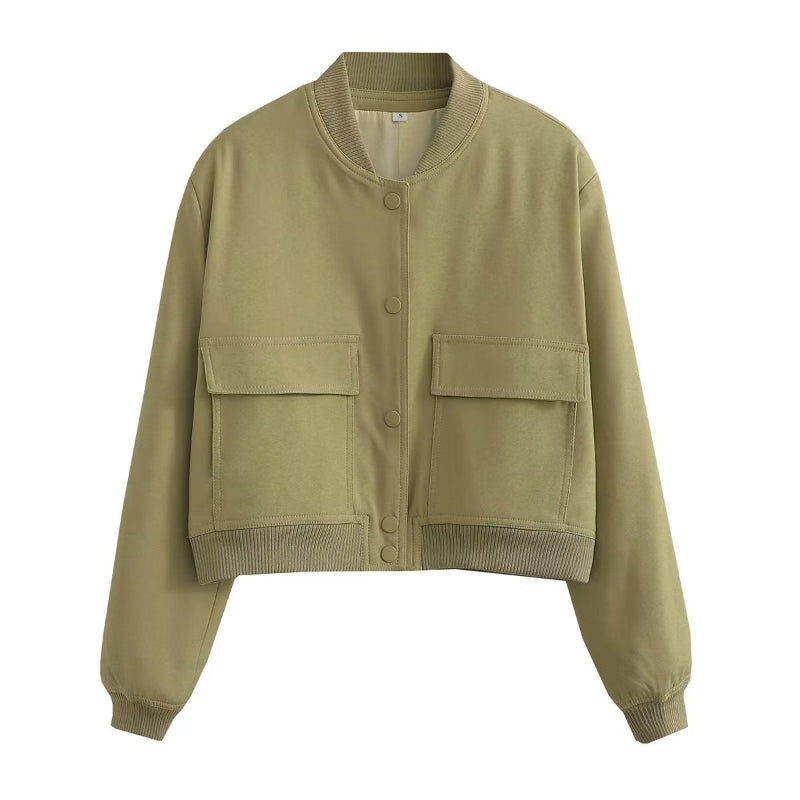 O-Neck Solid Color Casual Jacket With Pockets For Women