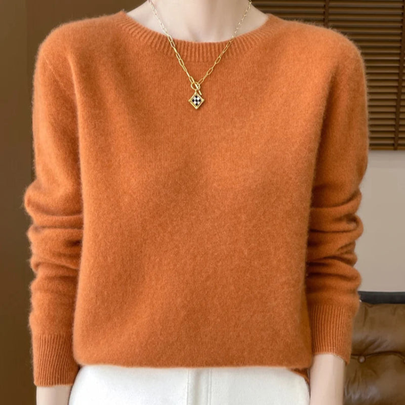 Luxurious Merino Wool Sweater For Women: O-Neck & Long Sleeve