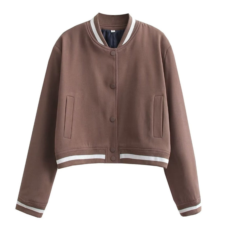O-Neck Solid Color Casual Jacket With Pockets For Women