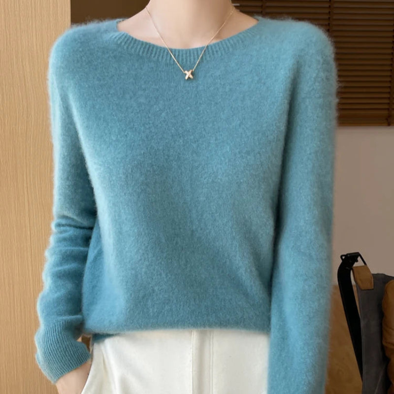 Luxurious Merino Wool Sweater For Women: O-Neck & Long Sleeve