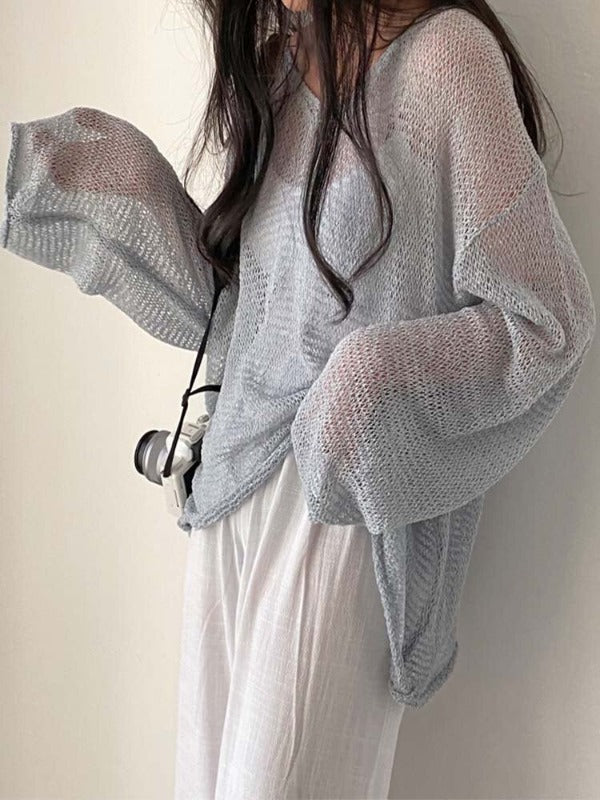 Effortless Edge: Oversize Hollow Out Pullover (Soft Fabric, Everyday Wear)