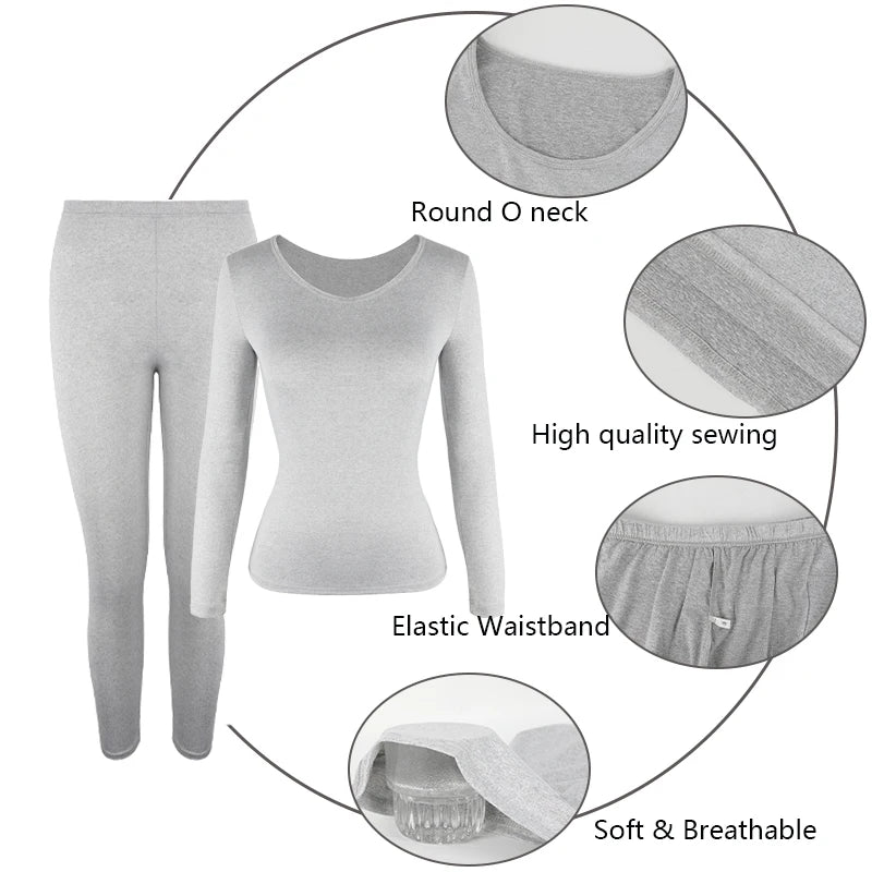 Gray thermal underwear set with close-up details on a white background