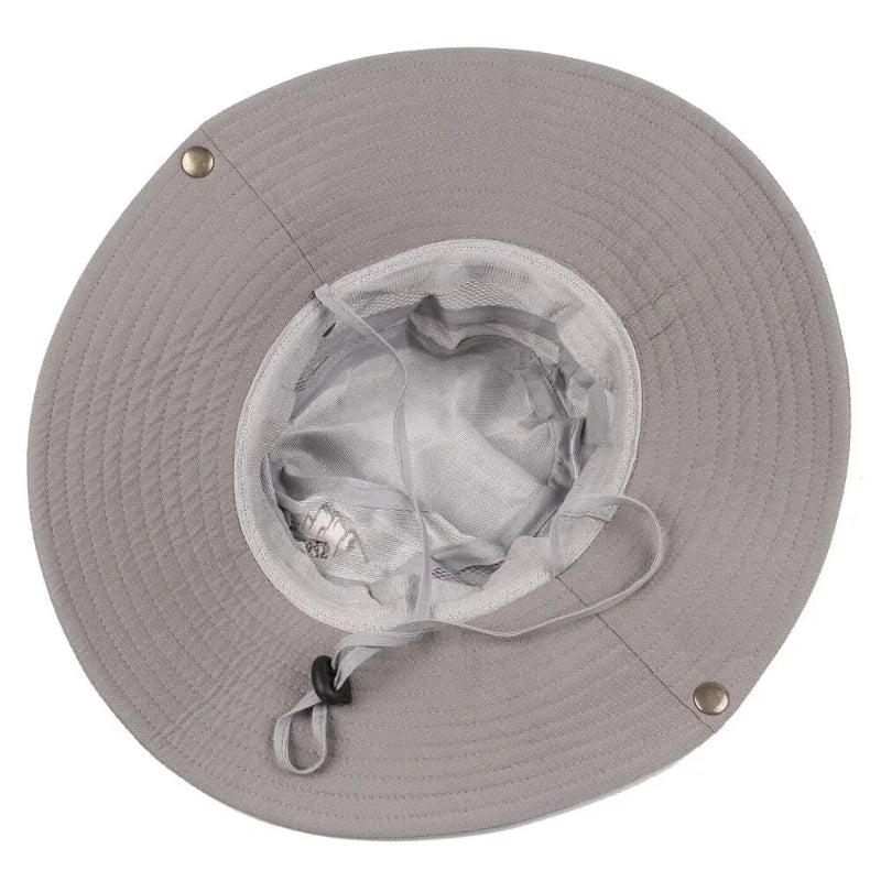 Gray sun hat with mesh lining on a white background