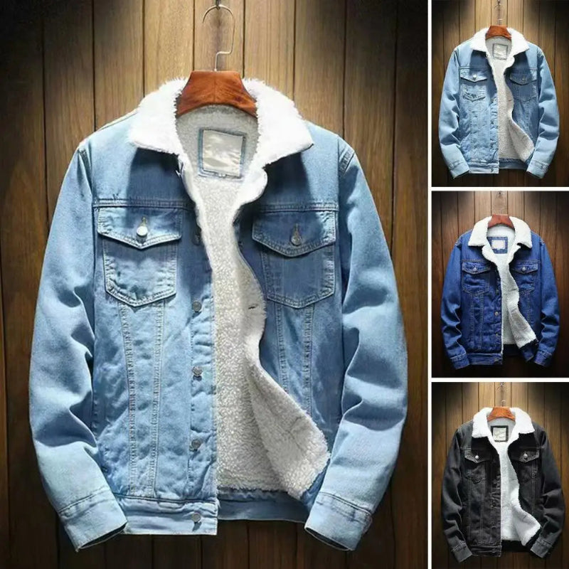 Winter Ready: Thicken Men's Denim Jacket With Lamb Cashmere Lining