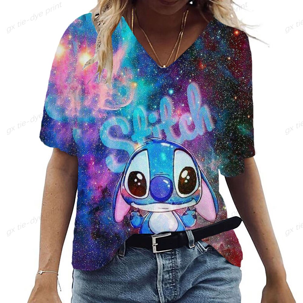 Lilo & Stitch Print V-Neck T-Shirt