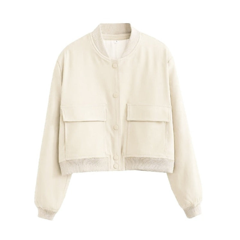 O-Neck Solid Color Casual Jacket With Pockets For Women