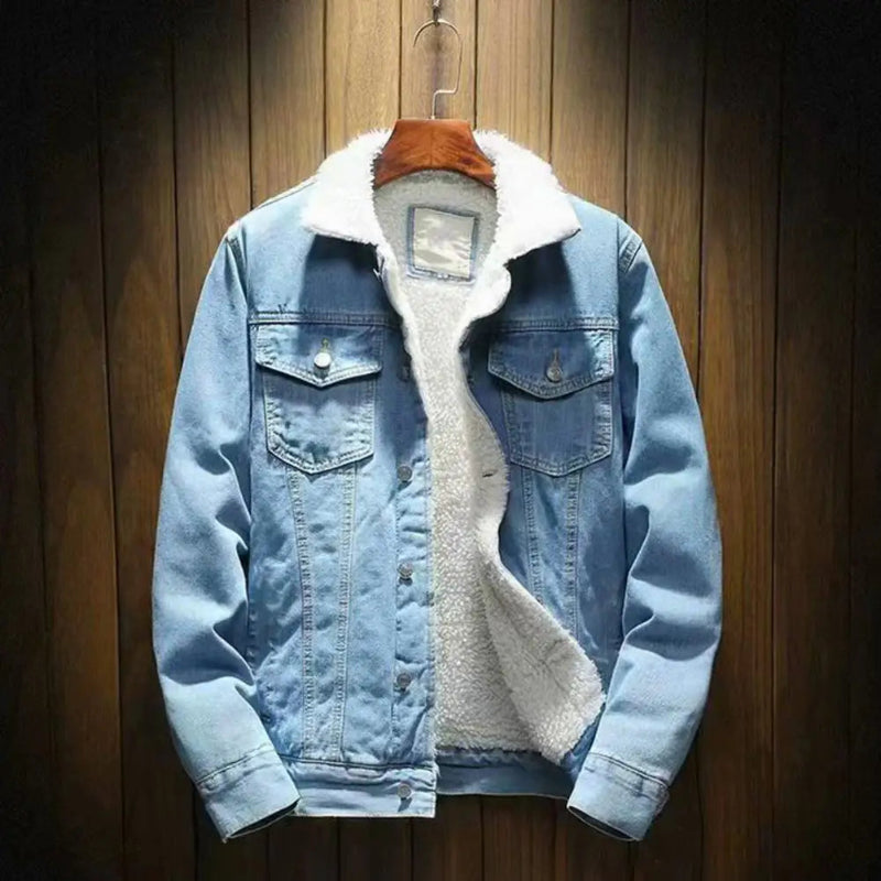 Winter Ready: Thicken Men's Denim Jacket With Lamb Cashmere Lining