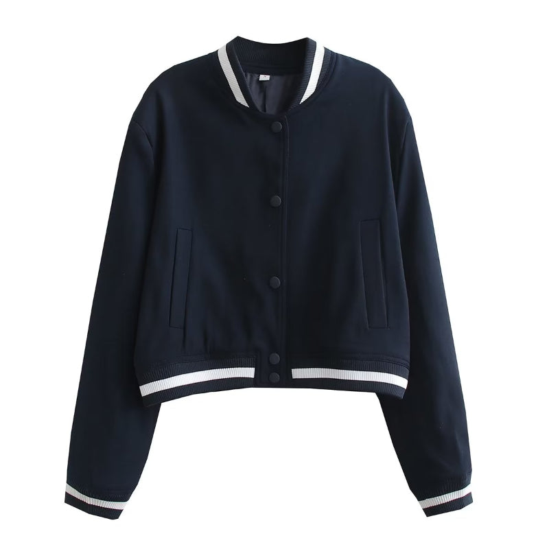 O-Neck Solid Color Casual Jacket With Pockets For Women