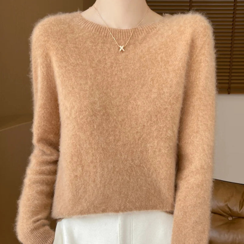 Luxurious Merino Wool Sweater For Women: O-Neck & Long Sleeve
