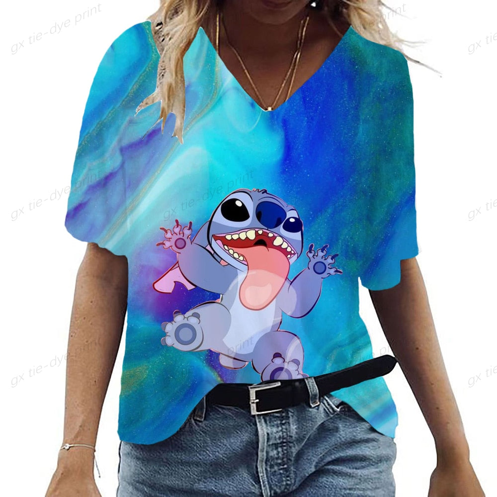 Lilo & Stitch Print V-Neck T-Shirt