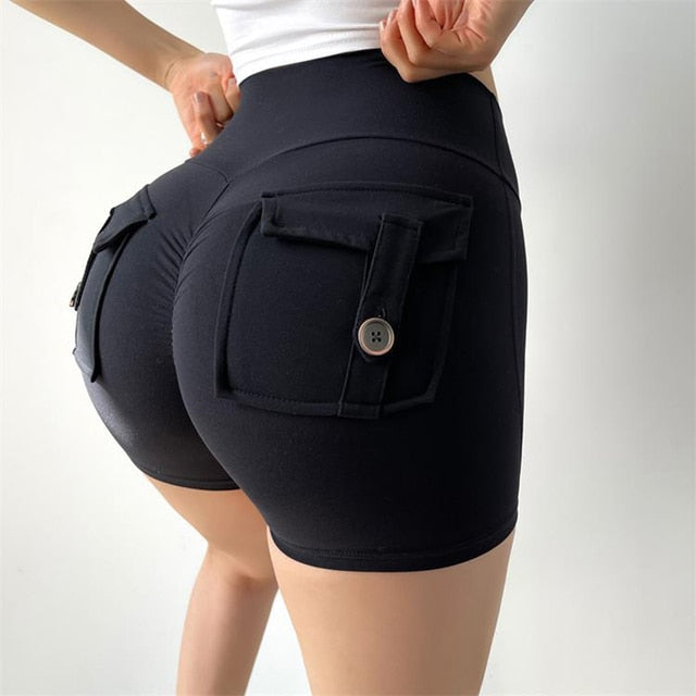High-Waisted Push-Up Shorts With Pockets