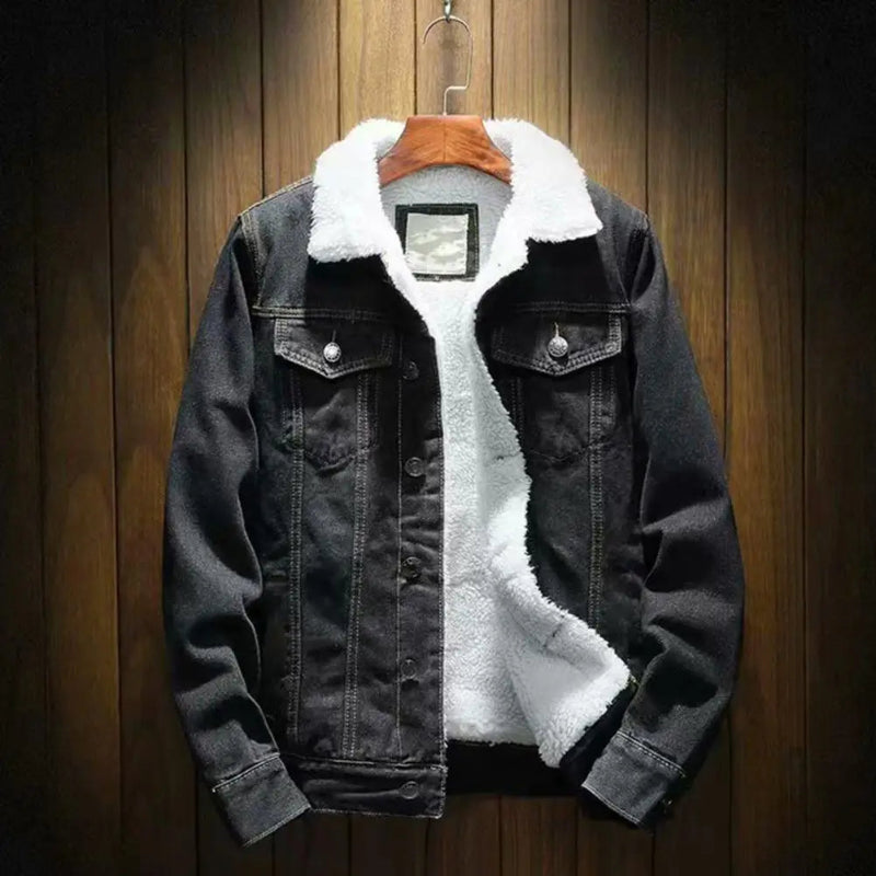 Winter Ready: Thicken Men's Denim Jacket With Lamb Cashmere Lining
