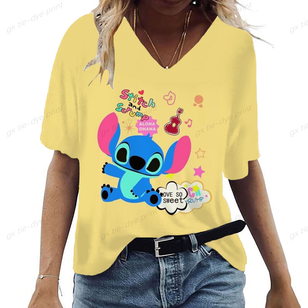Lilo & Stitch Print V-Neck T-Shirt