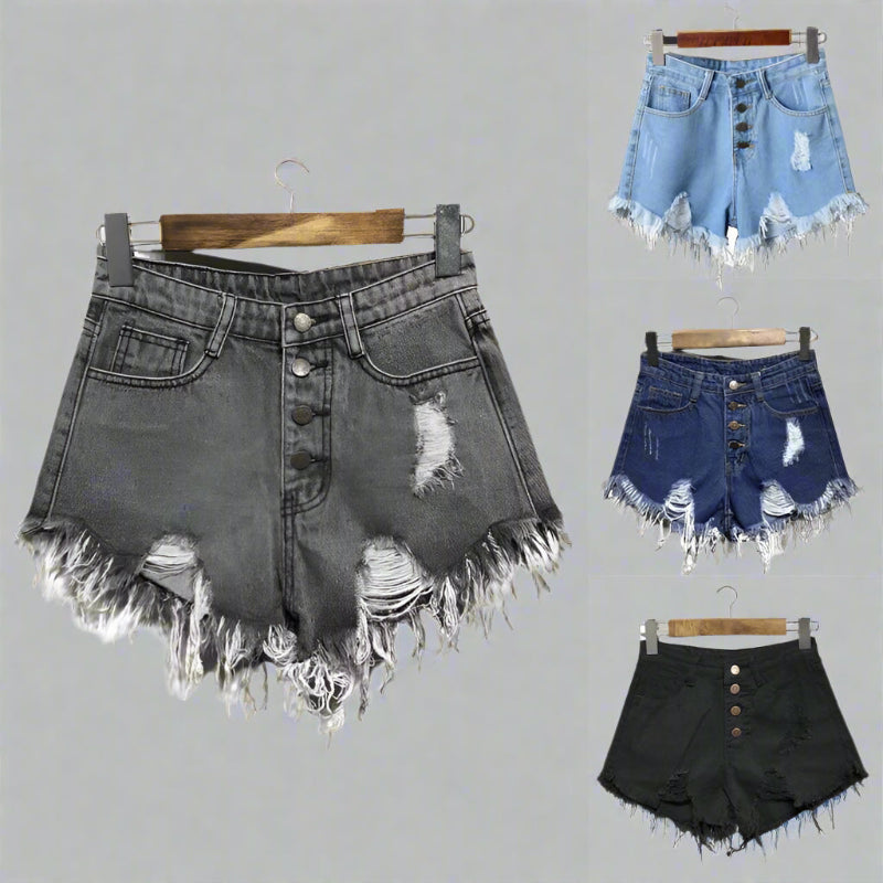 Breezy & Bold: A-Line Ripped Denim Shorts