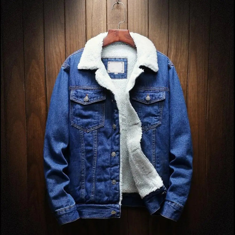 Winter Ready: Thicken Men's Denim Jacket With Lamb Cashmere Lining