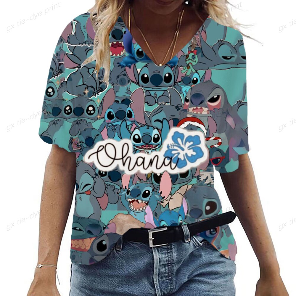 Lilo & Stitch Print V-Neck T-Shirt