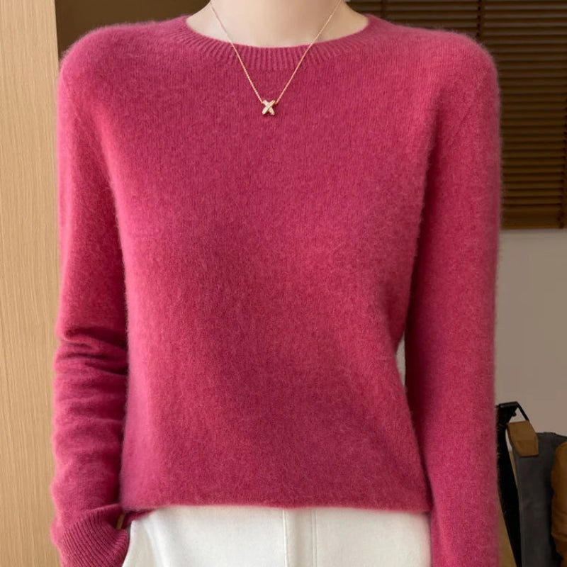 Luxurious Merino Wool Sweater For Women: O-Neck & Long Sleeve