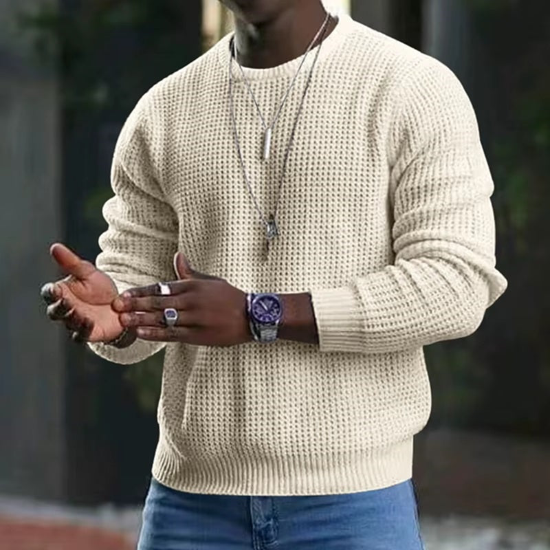Waffle Knit, Comfort, Pure Color Sweater