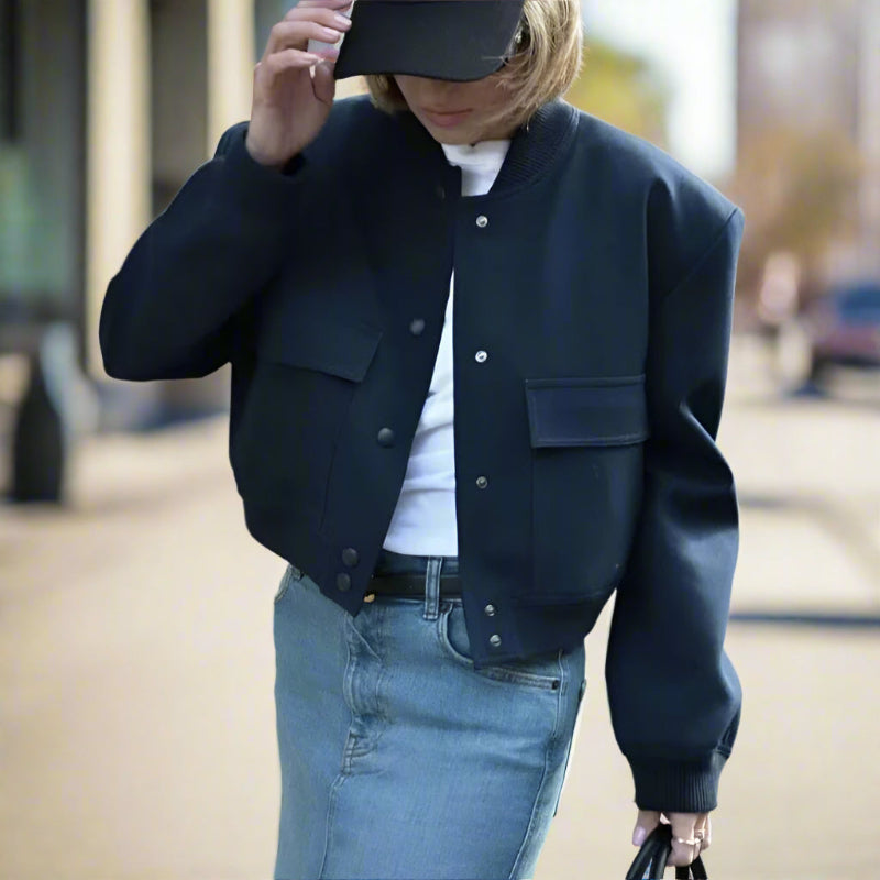 O-Neck Solid Color Casual Jacket With Pockets For Women