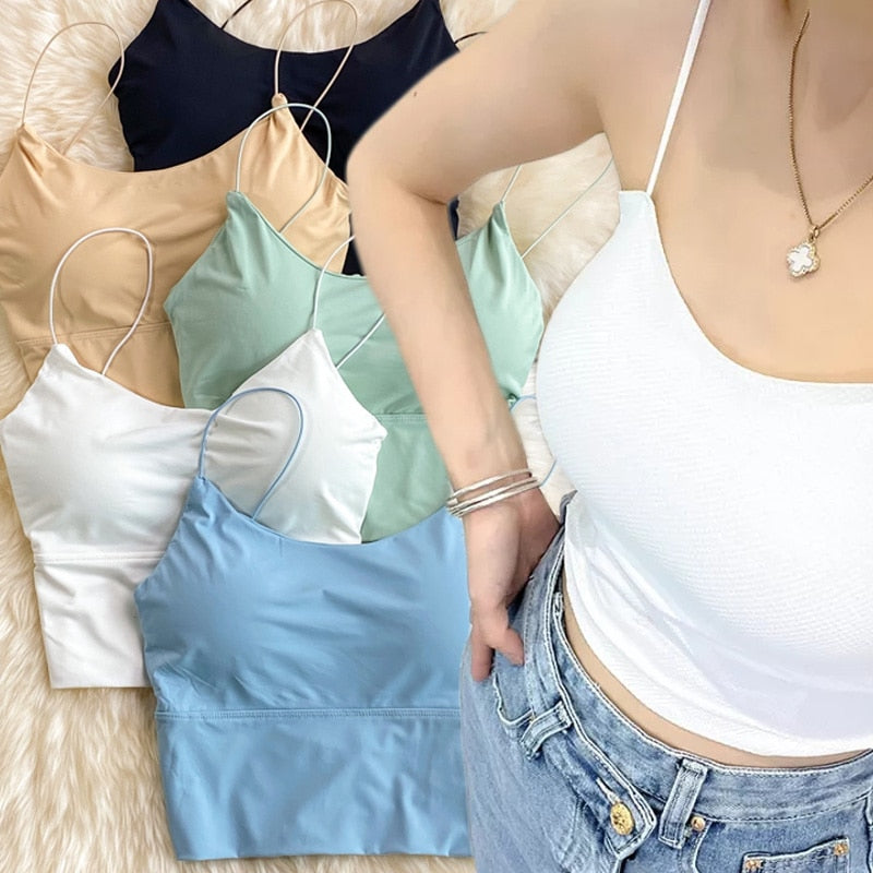 Ice Silk Crop Top With Built-In Bra