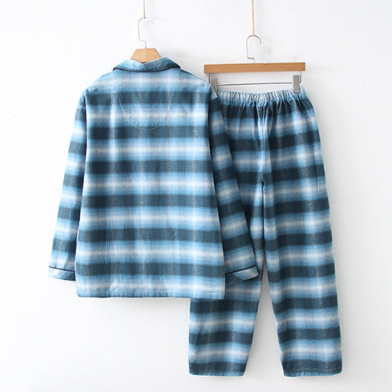 Cozy Comfort Craze: Heavy Brushed Pajamas (Greenish Blue Grid)