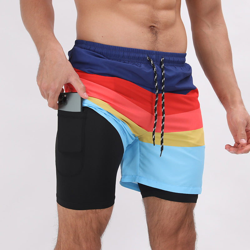 Active Performance, Beach Style: Double-Layer Printed Shorts