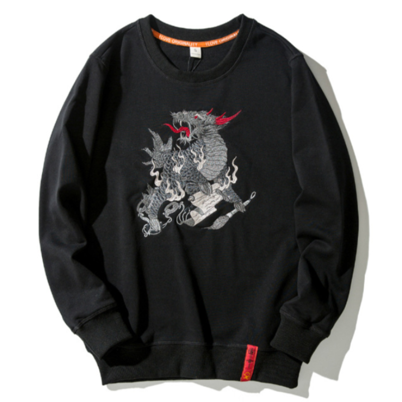 Breathe Fire, Stay Cozy: Dragon Print Long Sleeve Sweatshirt