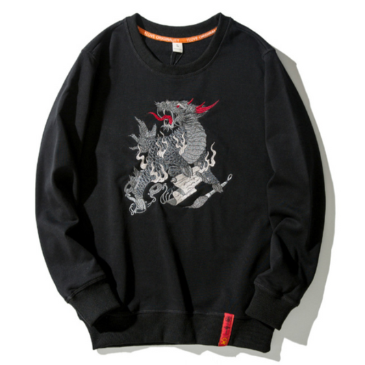 Breathe Fire, Stay Cozy: Dragon Print Long Sleeve Sweatshirt