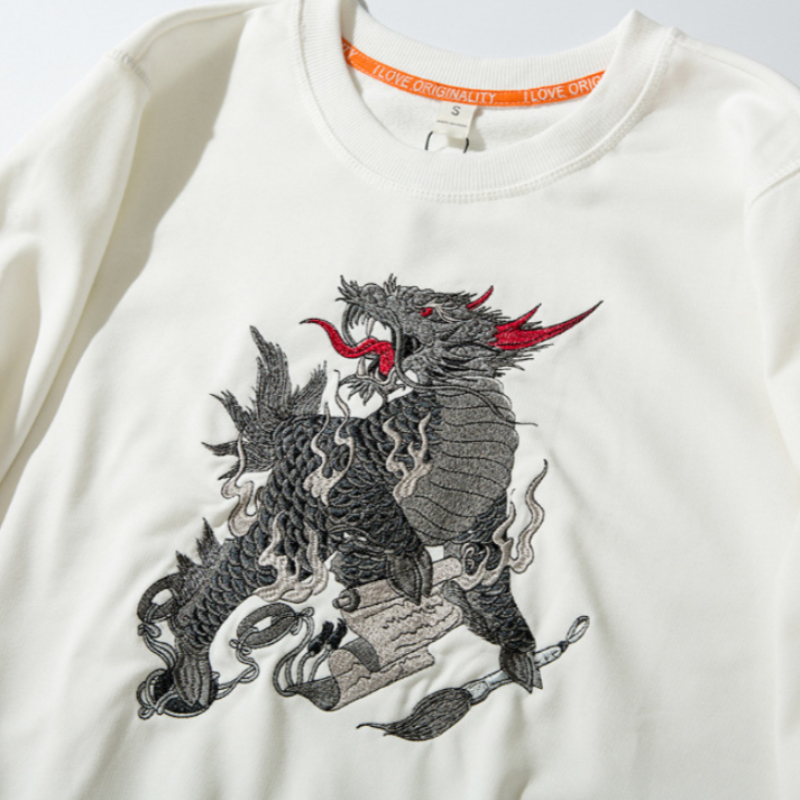 Breathe Fire, Stay Cozy: Dragon Print Long Sleeve Sweatshirt