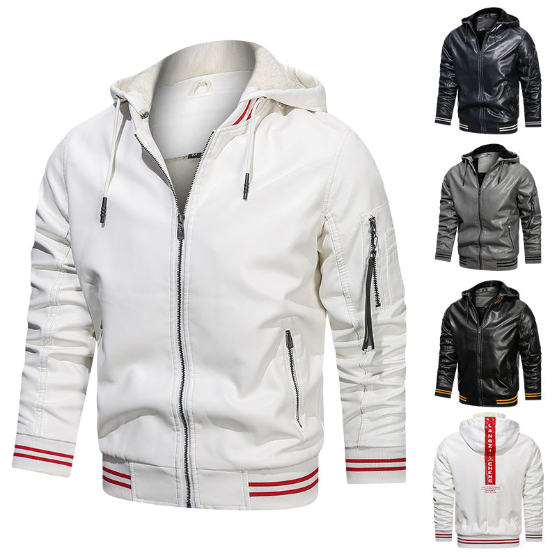 Level Up Your Look: Multi-Pocket Hooded Leather Jacket