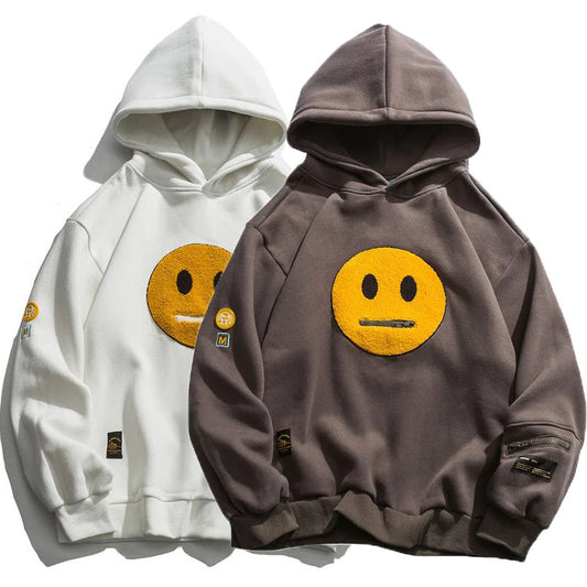 Smiley Face Patchwork Fleece Hoodie
