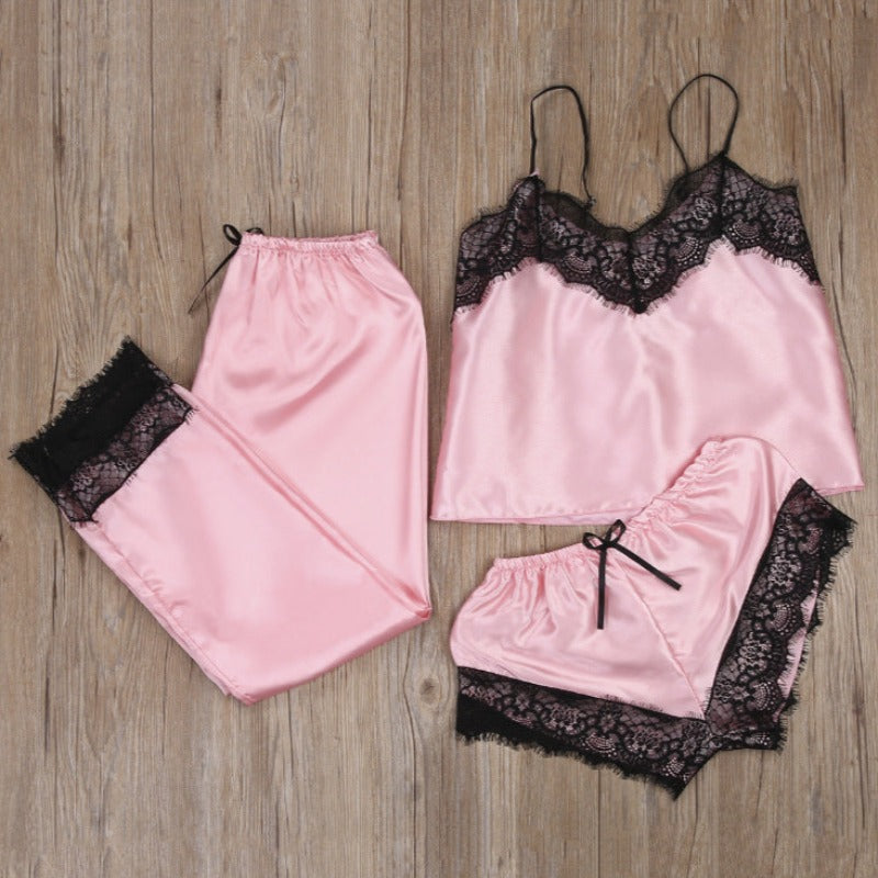 Nighttime Nightie: 3-Piece Lace PJs Set In 9 Colors