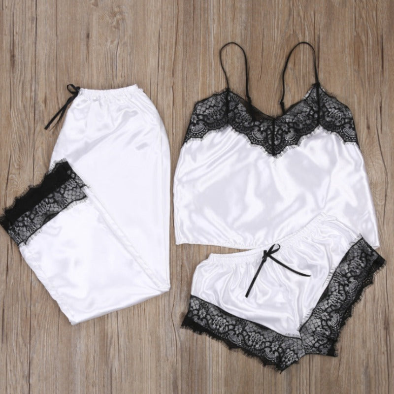 Nighttime Nightie: 3-Piece Lace PJs Set In 9 Colors