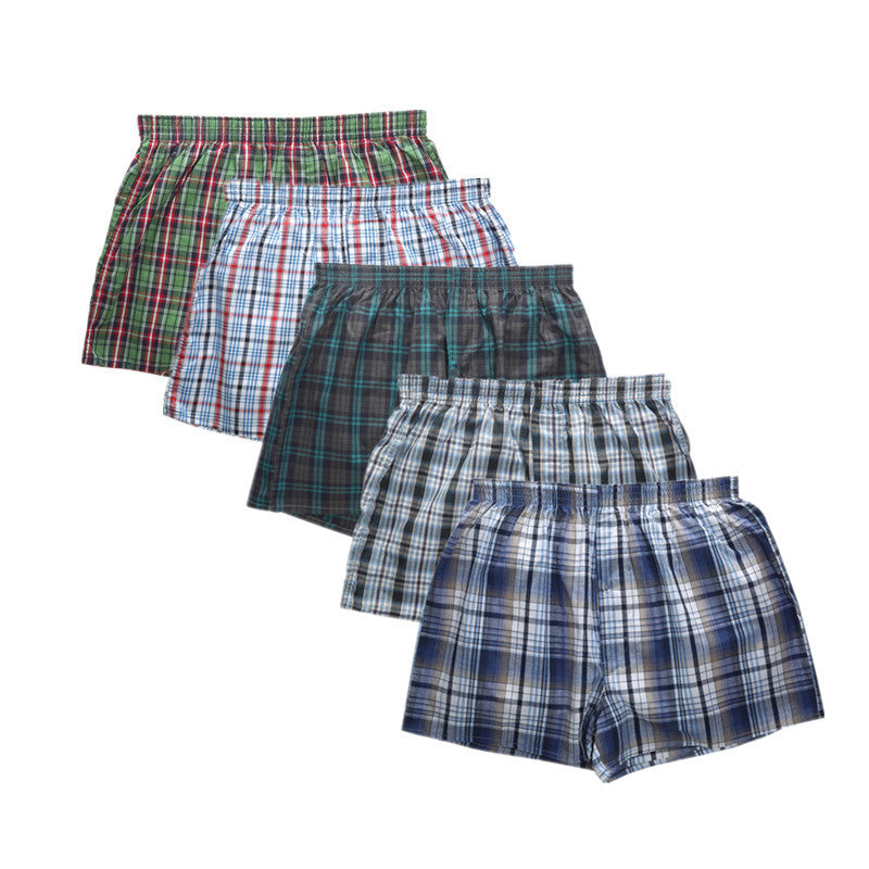 Plaid Comfort: 5pcs Breathable Loose-Fitting Boxers