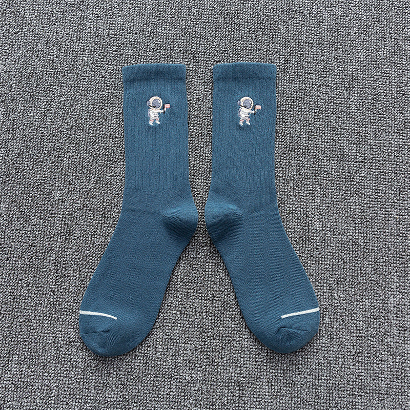 Embroidered Cotton Astronaut Socks