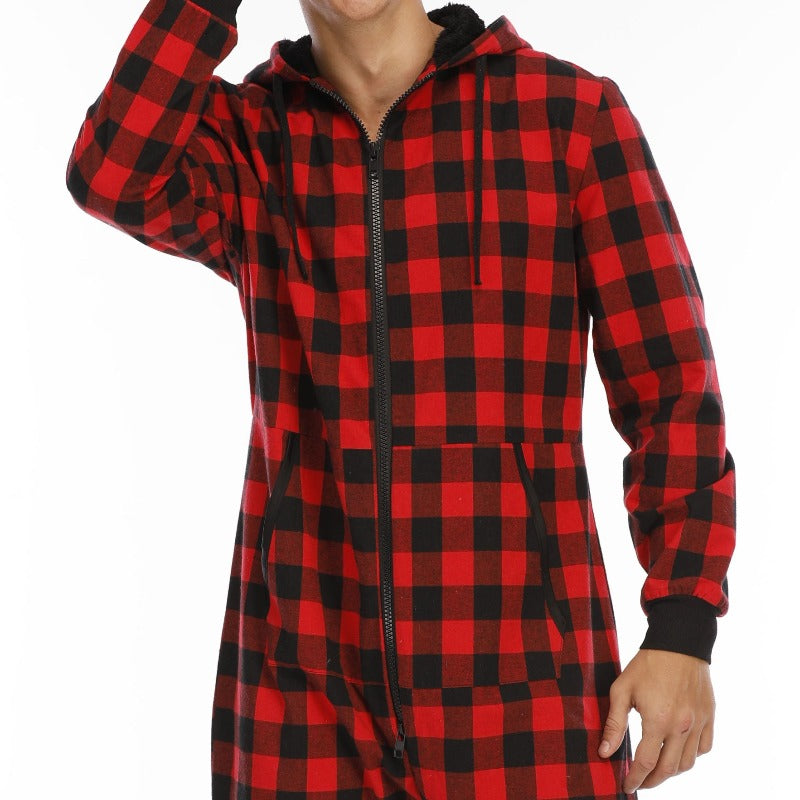 Chill Like A Lumberjack: Flannel Check Hooded Onesie