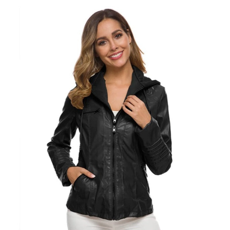 Gothic Faux Leather Removable Hoodie Jacket