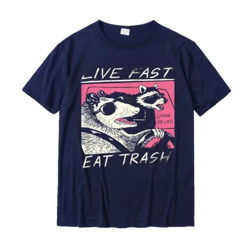 "Live Fast! Eat Trash!" Graphic T-Shirt With Soft Cotton Blend