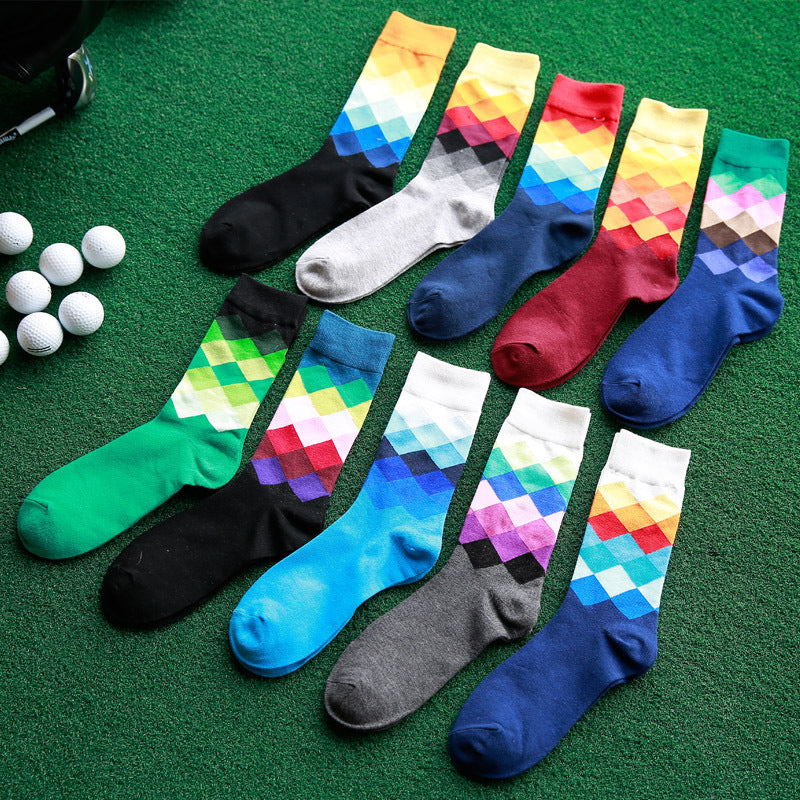 Colorful Comfort: Diamond Pattern, Cotton Socks