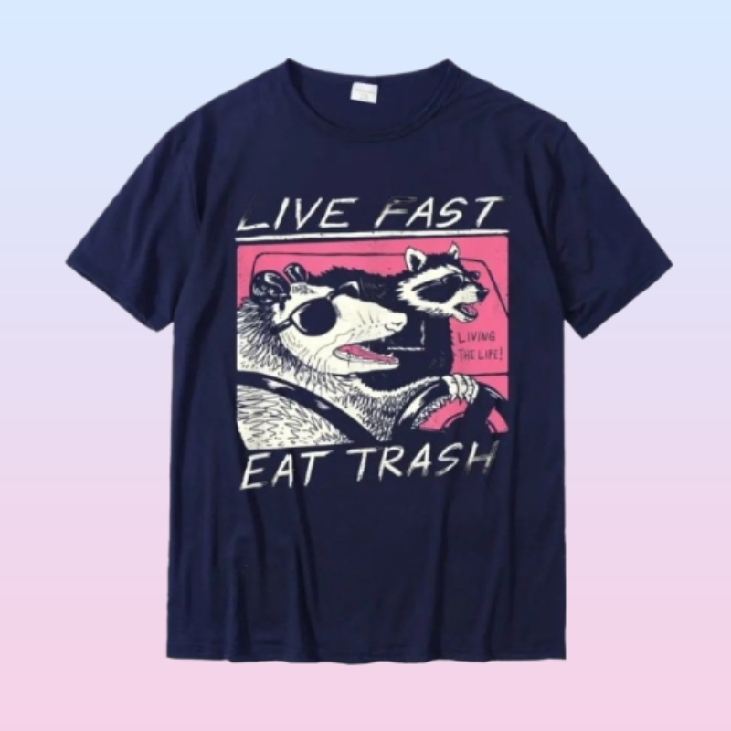 "Live Fast! Eat Trash!" Graphic T-Shirt With Soft Cotton Blend